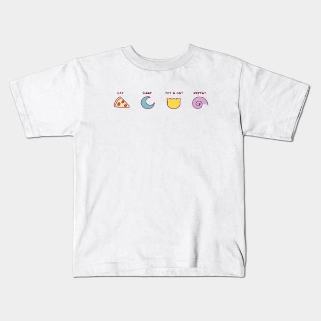 Eat, Sleep, Pet a Cat, Repeat Kids T-Shirt by Maolli Land